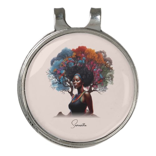 African_American Woman with Tree_Adorned Hair Golf Hat Clip