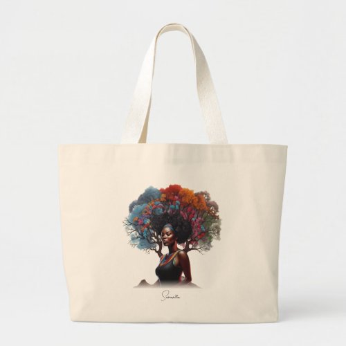 African_American Woman with Tree_Adorned Hair Large Tote Bag