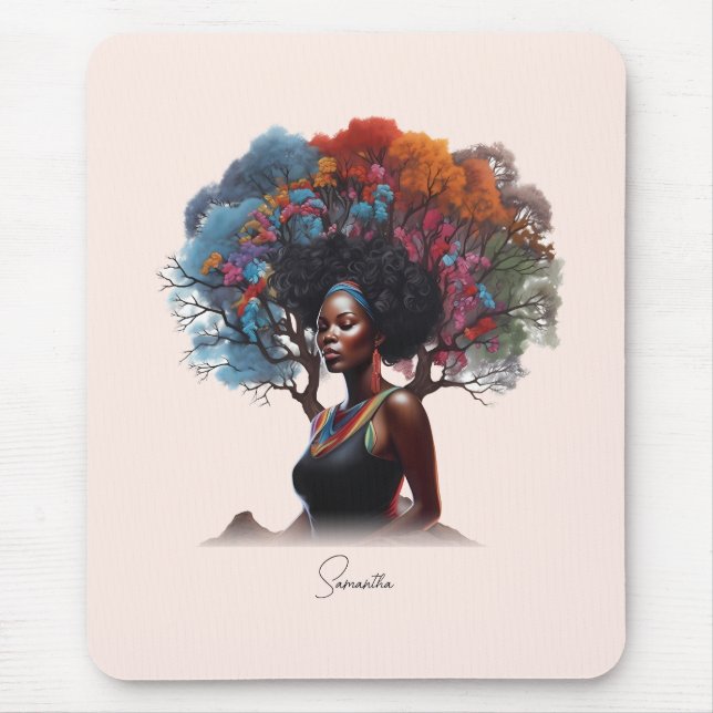 African-American Woman with Tree-Adorned Hair Mouse Pad (Front)