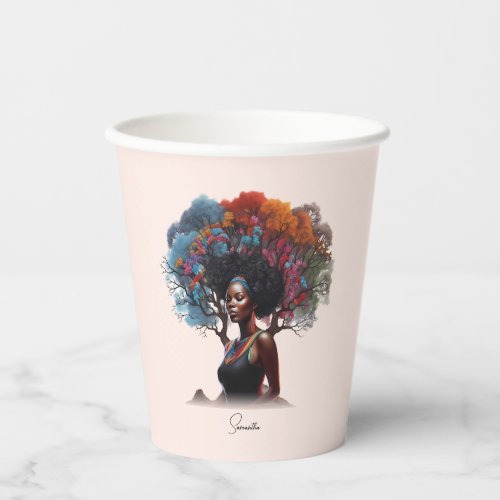 African_American Woman with Tree_Adorned Hair Paper Cups