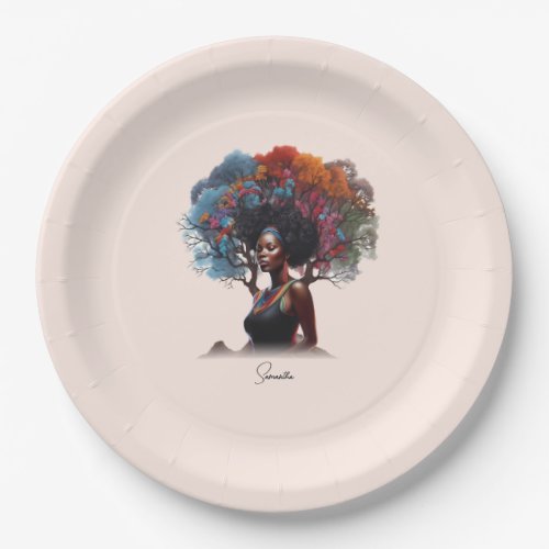 African_American Woman with Tree_Adorned Hair Paper Plates