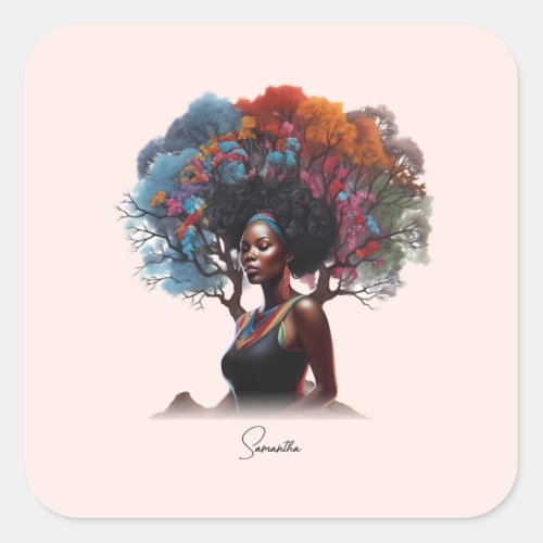 African_American Woman with Tree_Adorned Hair Square Sticker