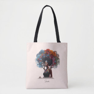 African-American Woman with Tree-Adorned Hair Tote Bag