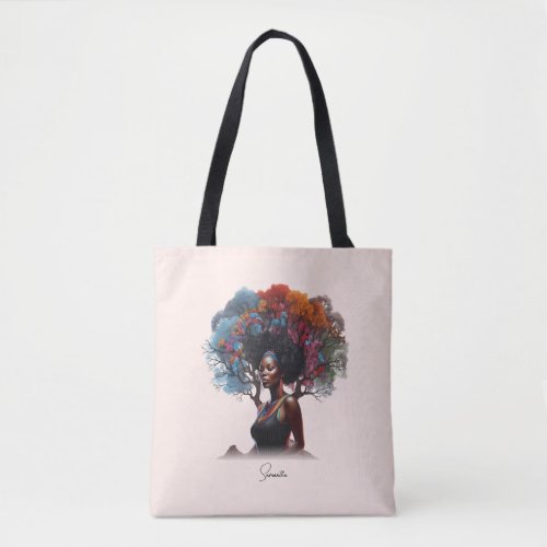 African_American Woman with Tree_Adorned Hair Tote Bag