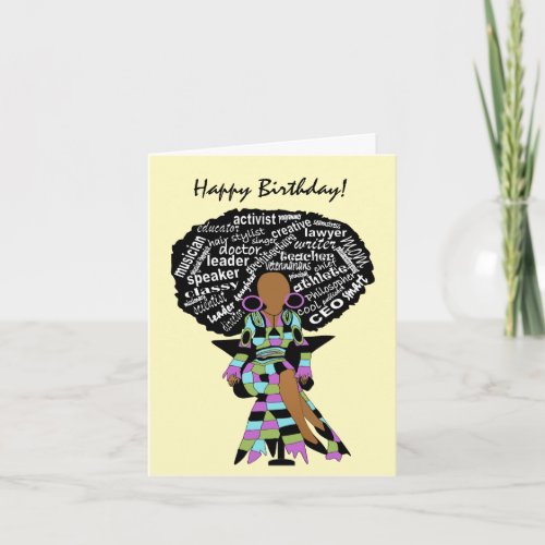 African American Woman Word Art Birthday Card