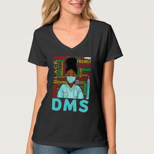 African American Women Black Dms Nurse Black Histo T-Shirt (Front)