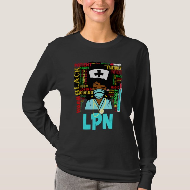 African American Women Black Lpn Nurse T-Shirt (Front)