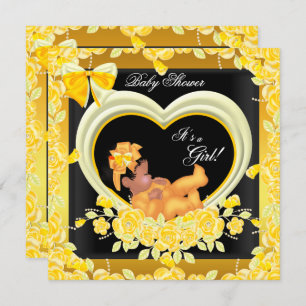 African American Yellow Gold Baby Shower Girl 2 Invitation
