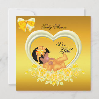 African American Yellow Gold Baby Shower Girl Invitation