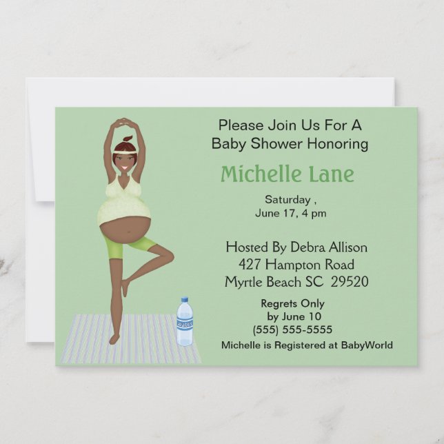 African American Yoga Mom Baby Shower  Invitation (Front)