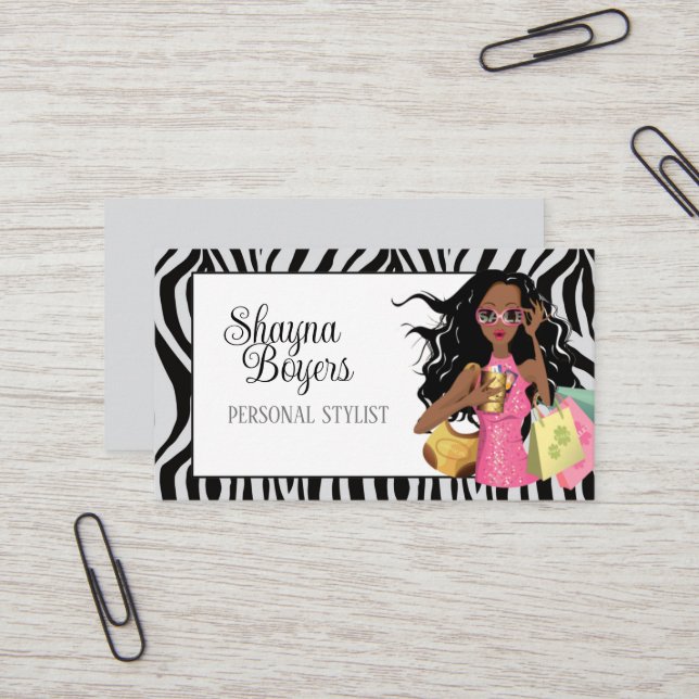 African American Zebra Print Business Card (Front/Back In Situ)