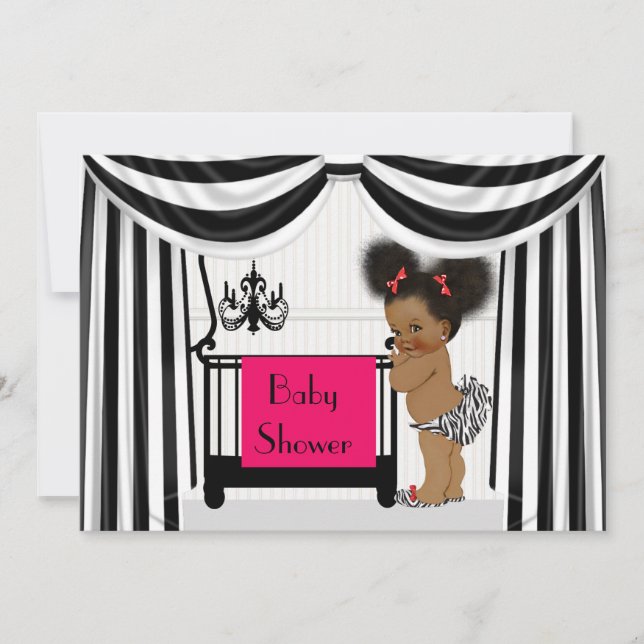 African AmericanZebra Print and Drapes Baby Shower Invitation (Front)