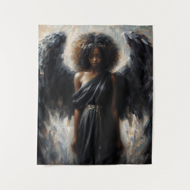 African Angel With Black Wings Tapestry (Front)