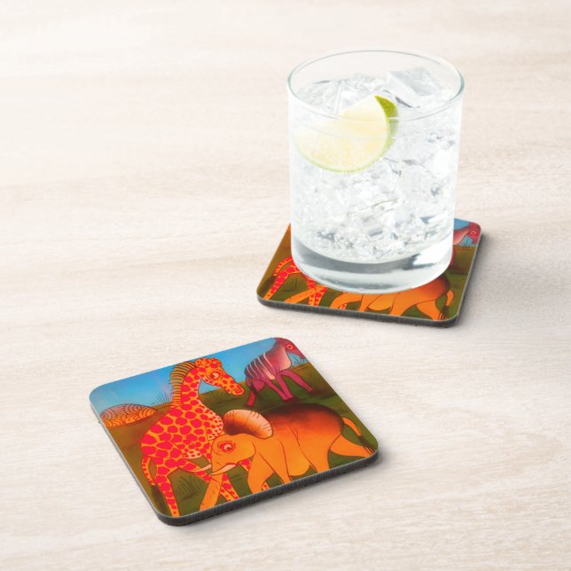 African Animal Art Print Beverage Coaster (Right Side)