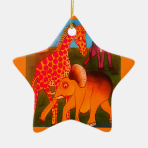 African Animal Art Print Ceramic Ornament