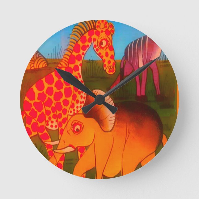 African Animal Art Print Round Clock (Front)