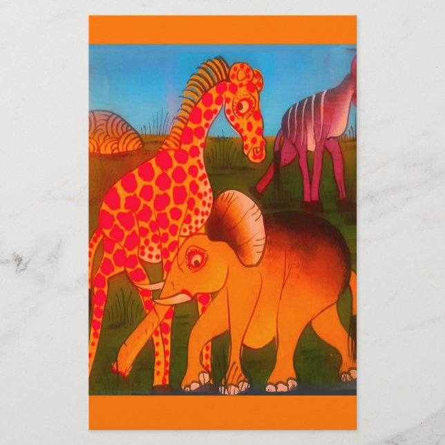 African Animal Art Print Stationery (Front)