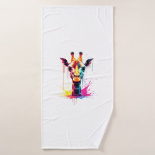 African animal art The colorful giraffe for funny Bath Towel