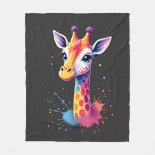African animal art The colorful giraffe for funny  Fleece Blanket