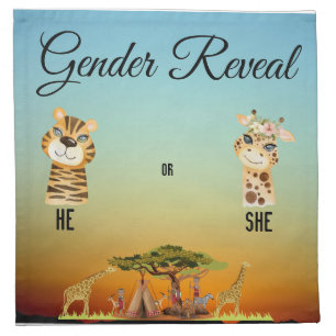 African Animal Gender Reveal Enclosure Card Cloth Napkin