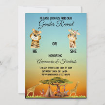 African Animal Gender Reveal Invitation