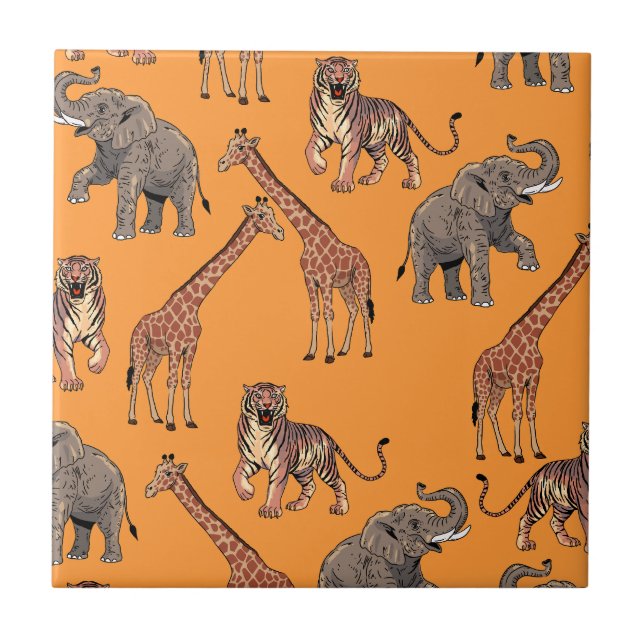 African Animal Pattern Ceramic Tile (Front)