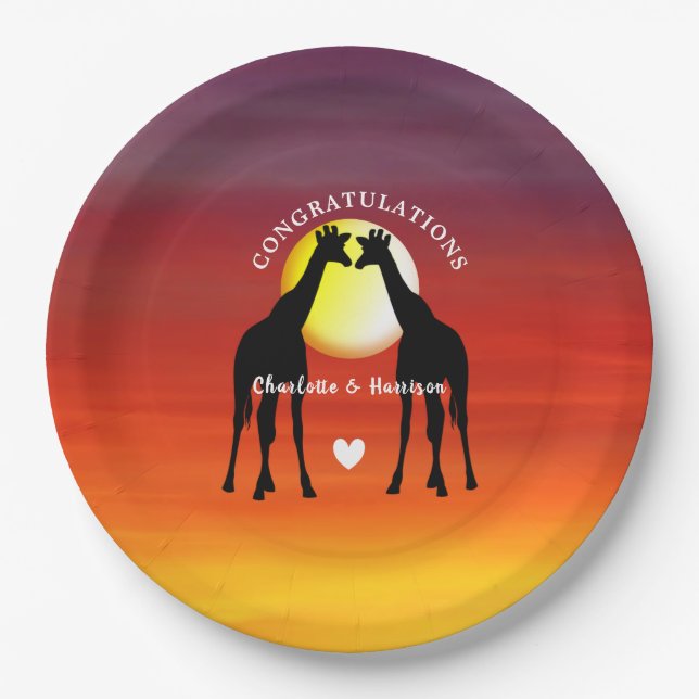 African Animal Safari Sunset Personalized Paper Plates (Front)