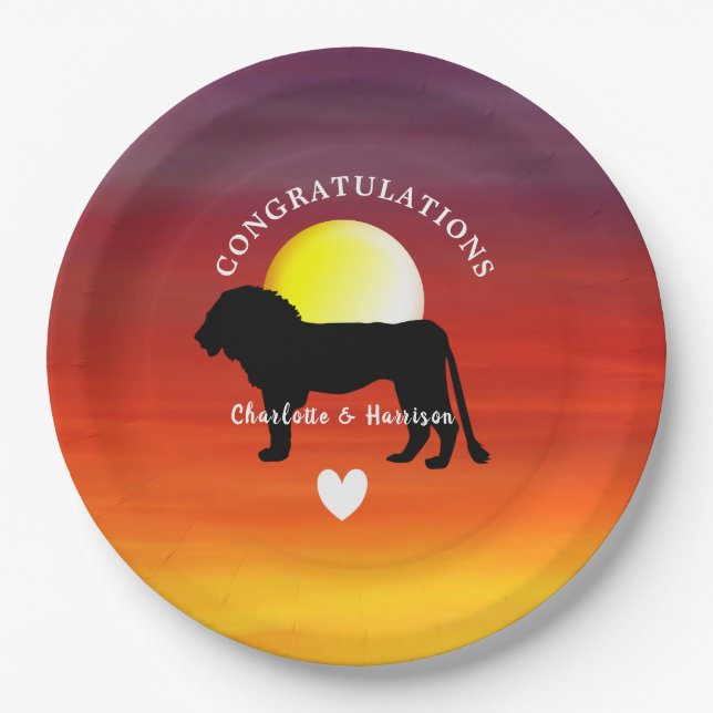 African Animal Safari Sunset Personalized Paper Plates (Front)