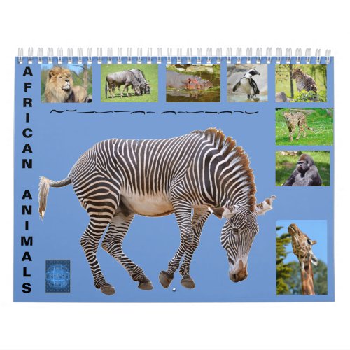 African animals 12 month calendar
