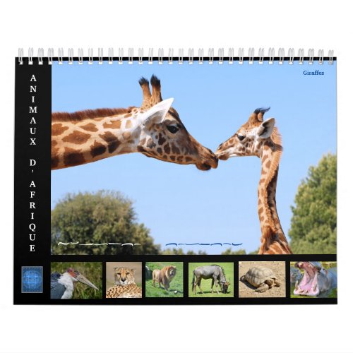 African animals 12 month calendar