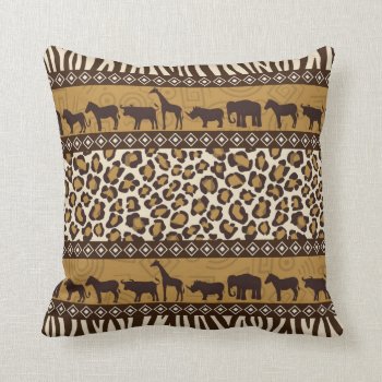 African Animals And Leopard Wraparound Print Throw Pillow by kitandkaboodle at Zazzle