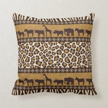 African Animals And Leopard Wraparound Print Throw Pillow