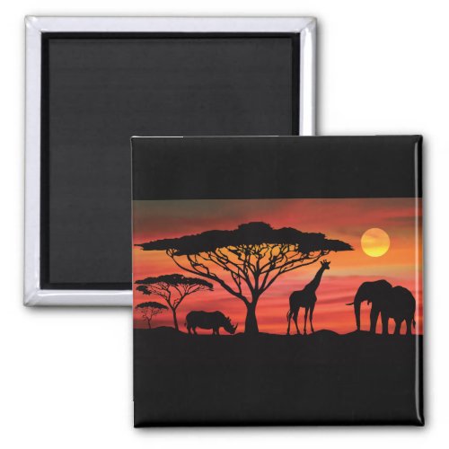 African_Animals_and_Sunset Magnet