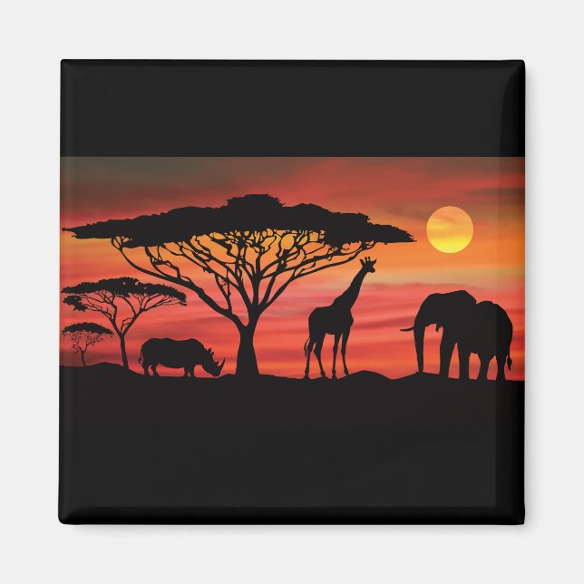African-Animals-and-Sunset Magnet (Front)
