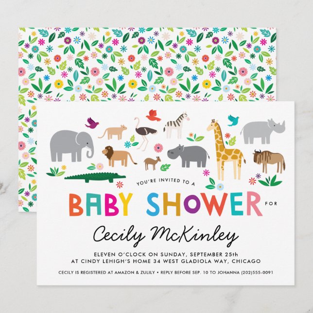 African Animals Baby Shower Invitation (Front/Back)