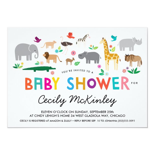African Animals Baby Shower Invitation