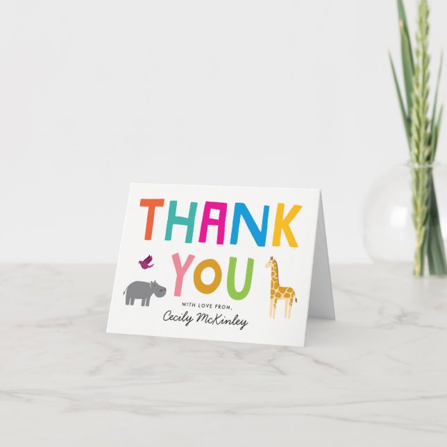 African Animals Baby Shower Thank You Note (Front)