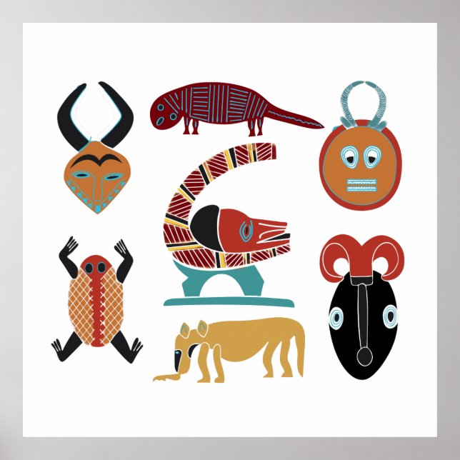 African animals colored abstract face art poster (Front)