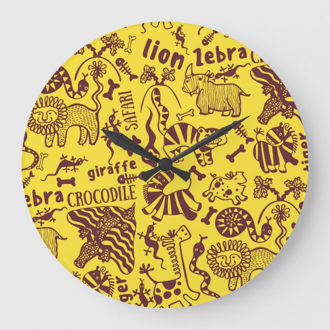 African Animals: Cultural Seamless Pattern. Large Clock (Front)