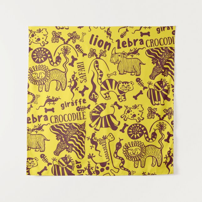 African Animals: Cultural Seamless Pattern. Tapestry (Front)