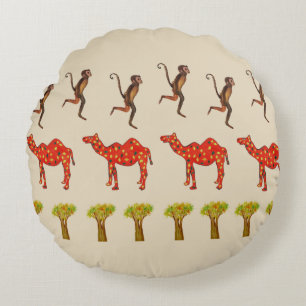 African Animals Cute Art Round throw cushion