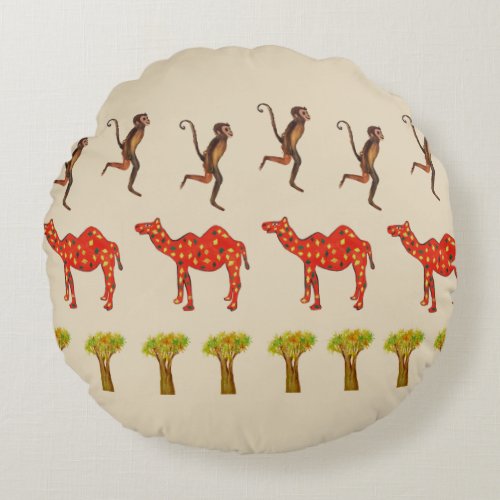 African Animals Cute Art  Round throw cushion