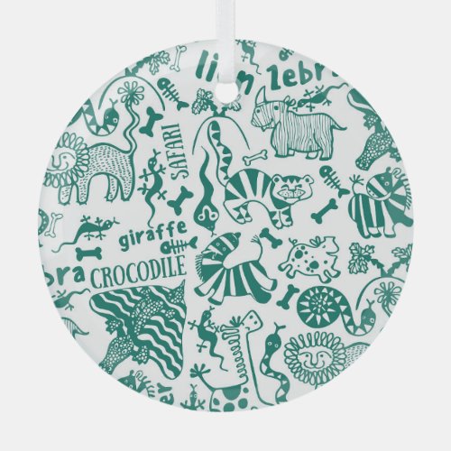 African animals diverse seamless pattern glass ornament