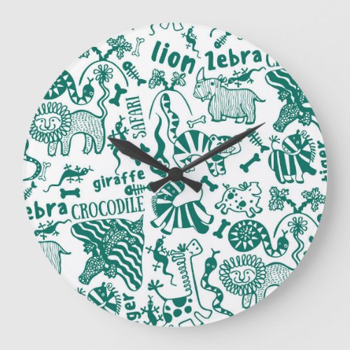 African animals diverse seamless pattern large clock