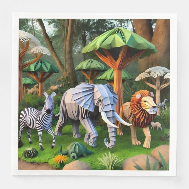  African animals in origame Paper Dinner Napkins (Front)