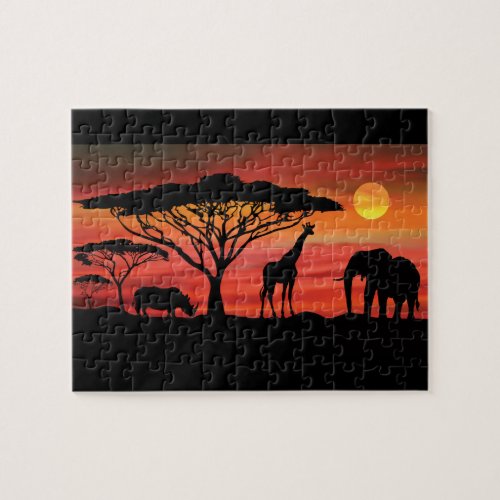 African Animals in the Serengeti Sunset Jigsaw Puzzle