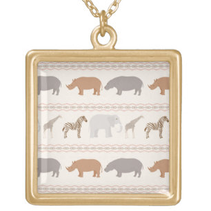 African animals pattern 1 gold plated necklace