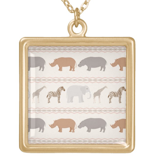 African animals pattern 1 gold plated necklace (Front)