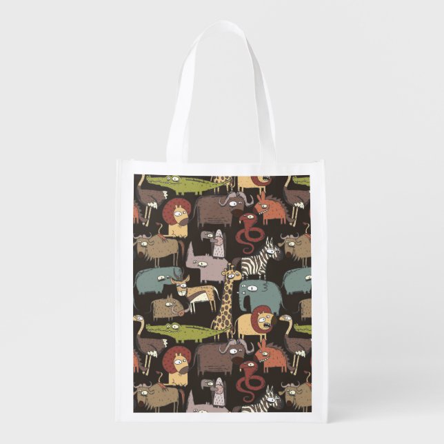 African Animals Pattern Grocery Bag (Front)