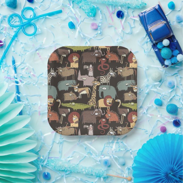 African Animals Pattern Paper Plates (Party)